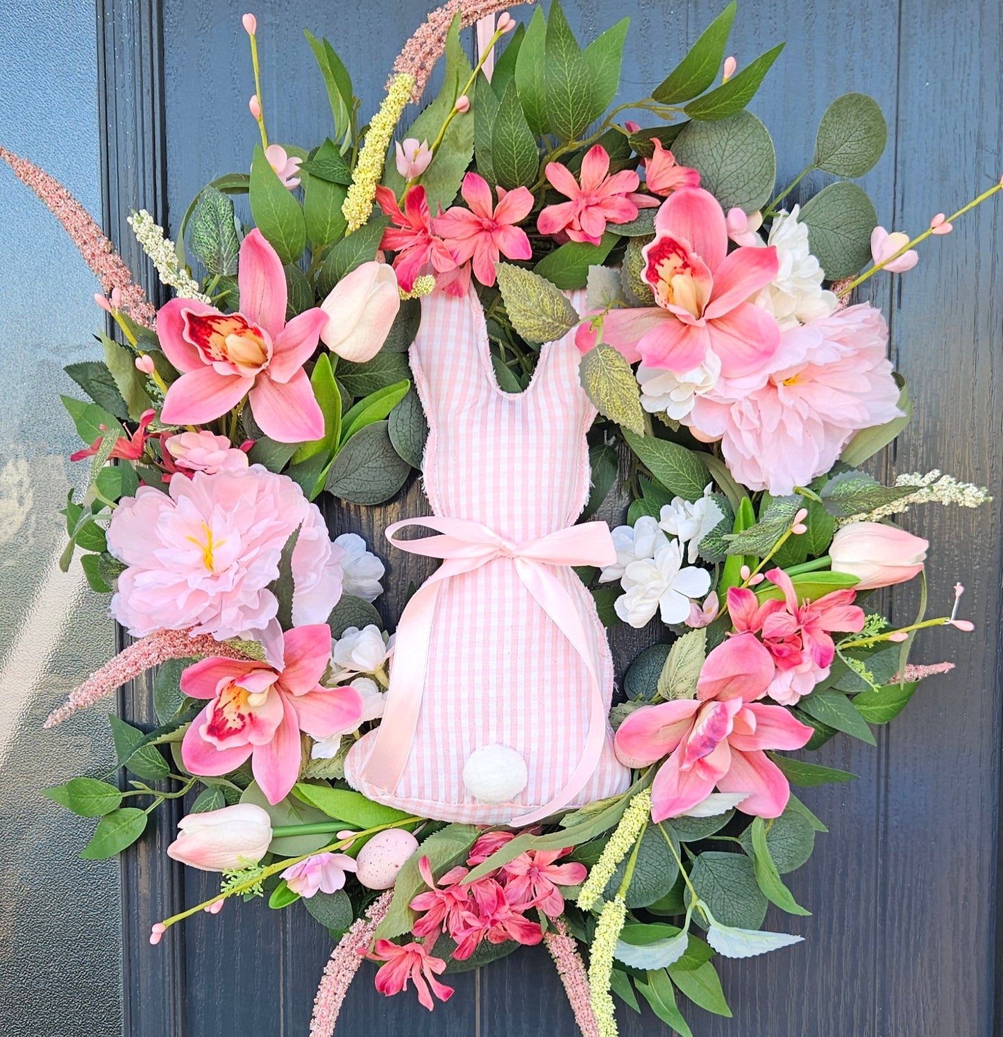Pink Gingham Bunny Spring Wreath