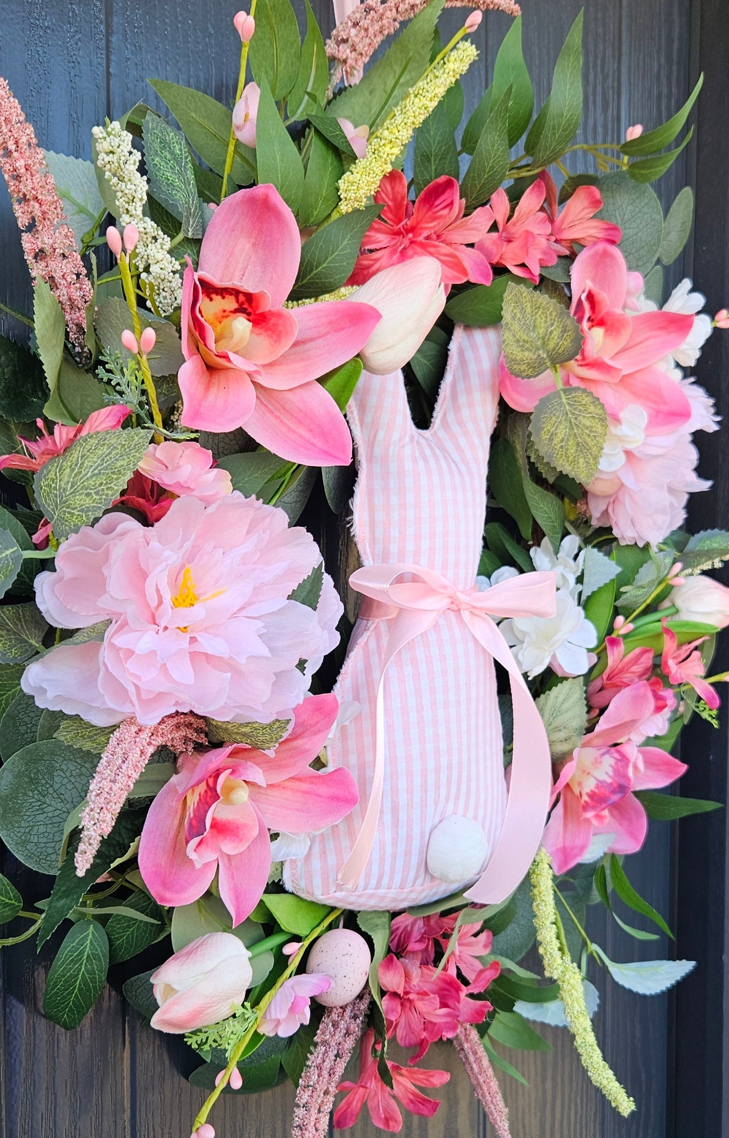 Pink Gingham Bunny Spring Wreath