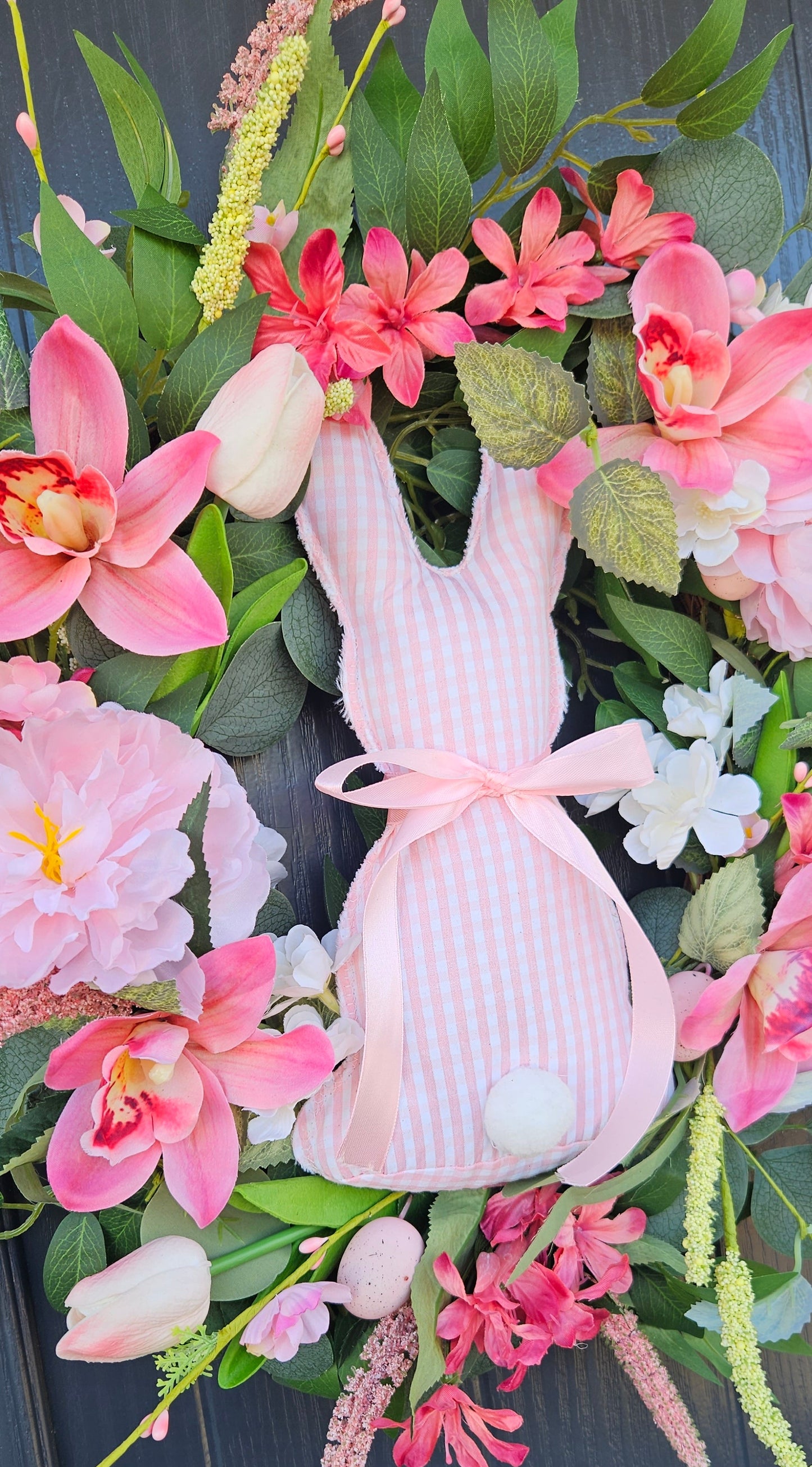 Pink Gingham Bunny Spring Wreath