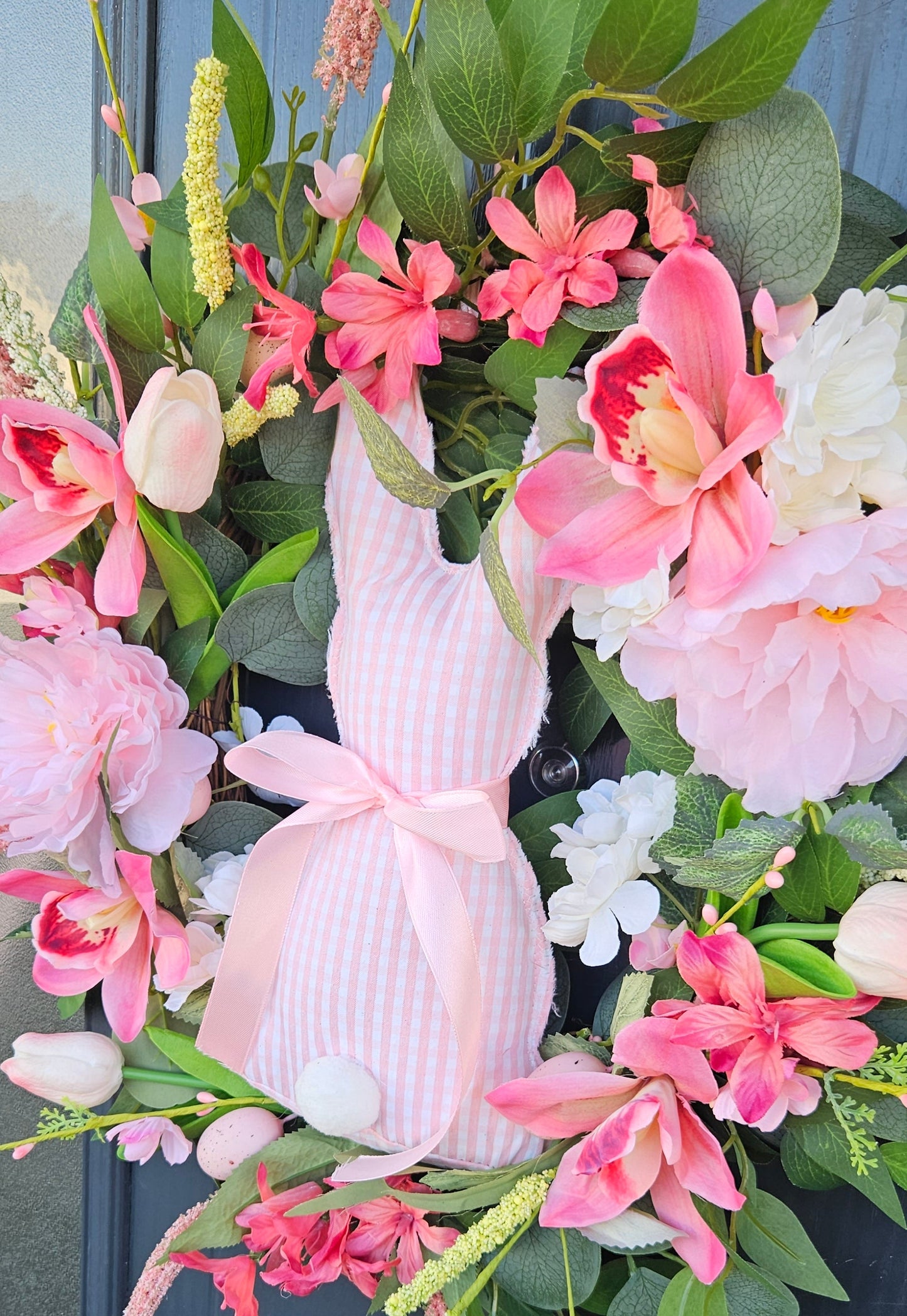 Pink Gingham Bunny Spring Wreath