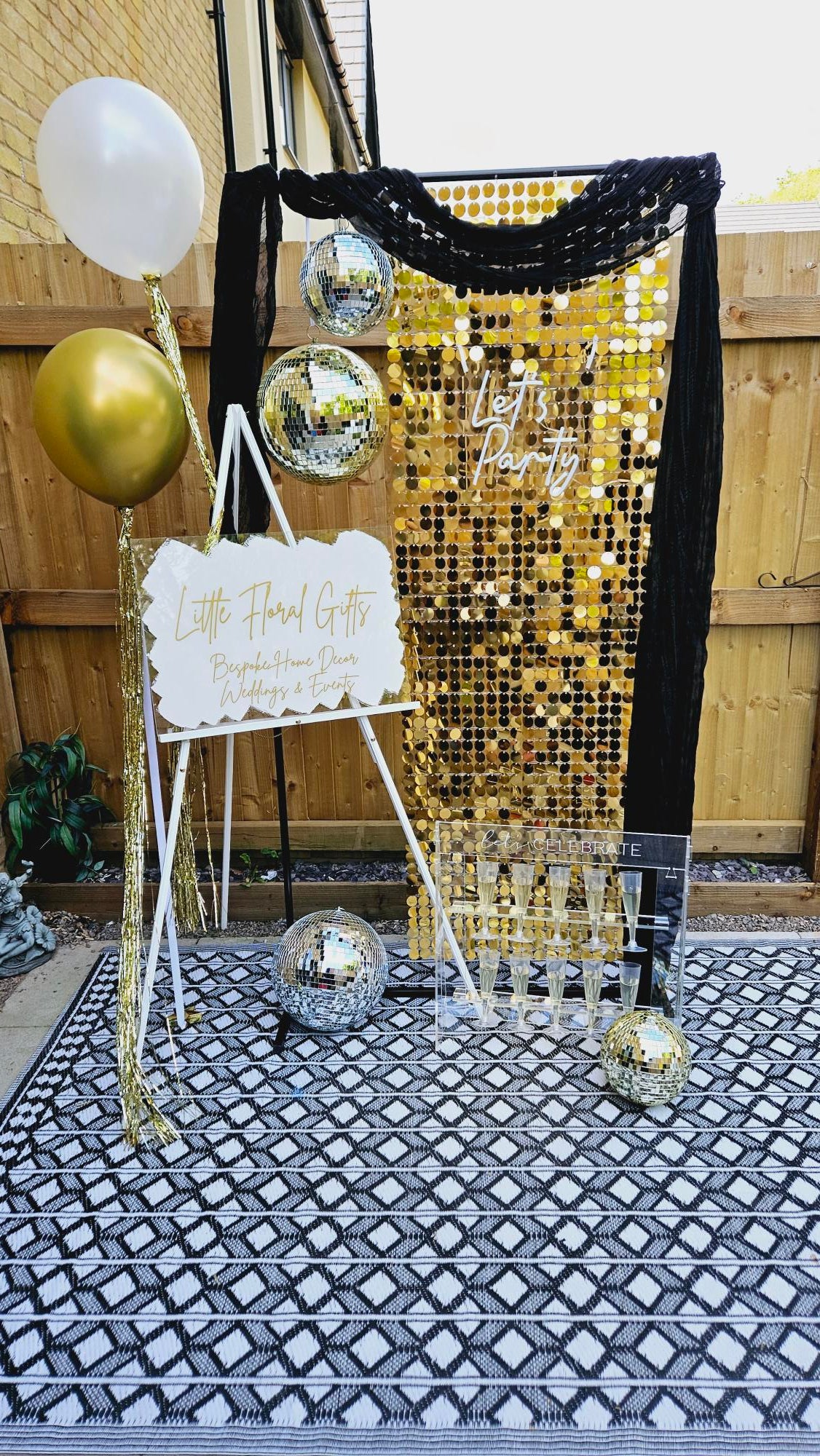 Gold Sequin and Disco Ball Backdrop - One Day Hire