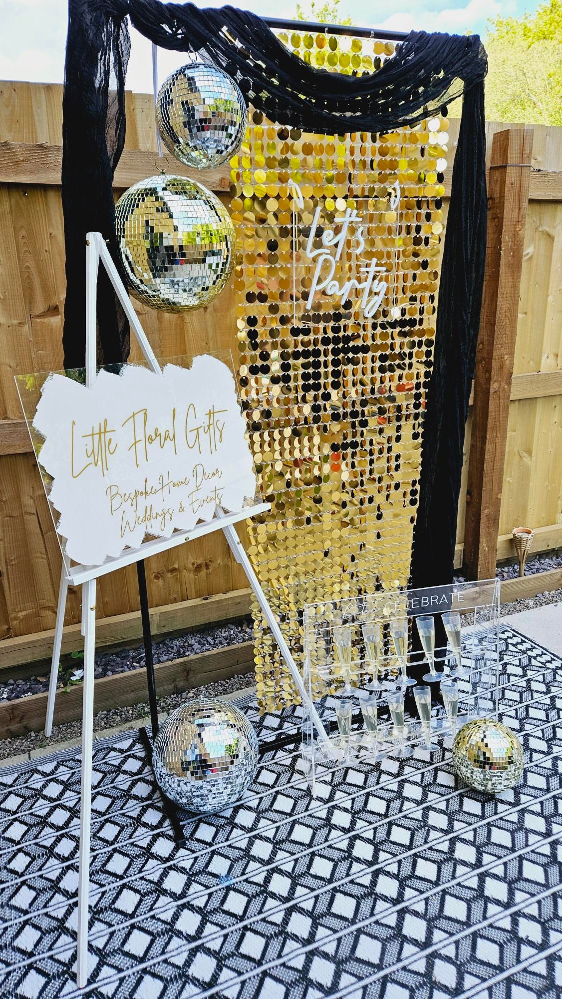 Gold Sequin and Disco Ball Backdrop - One Day Hire