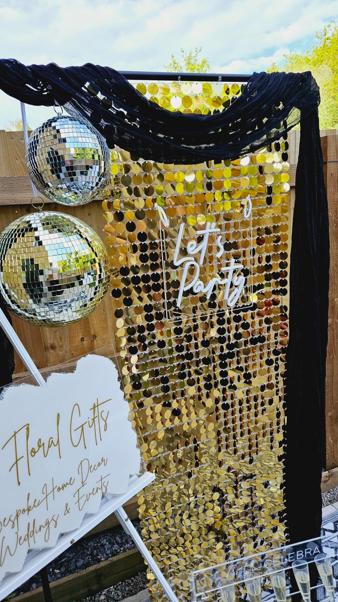 Gold Sequin and Disco Ball Backdrop - One Day Hire