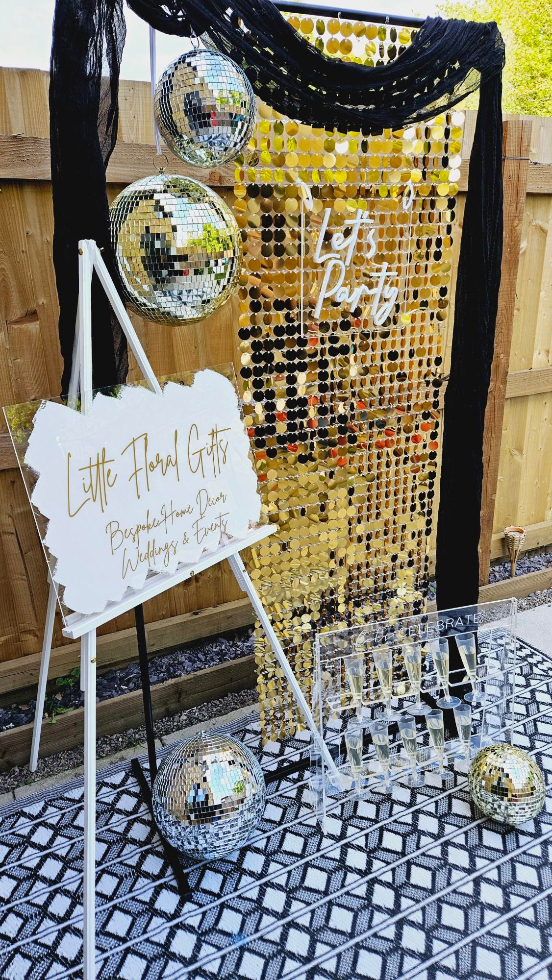 Gold Sequin and Disco Ball Backdrop - One Day Hire