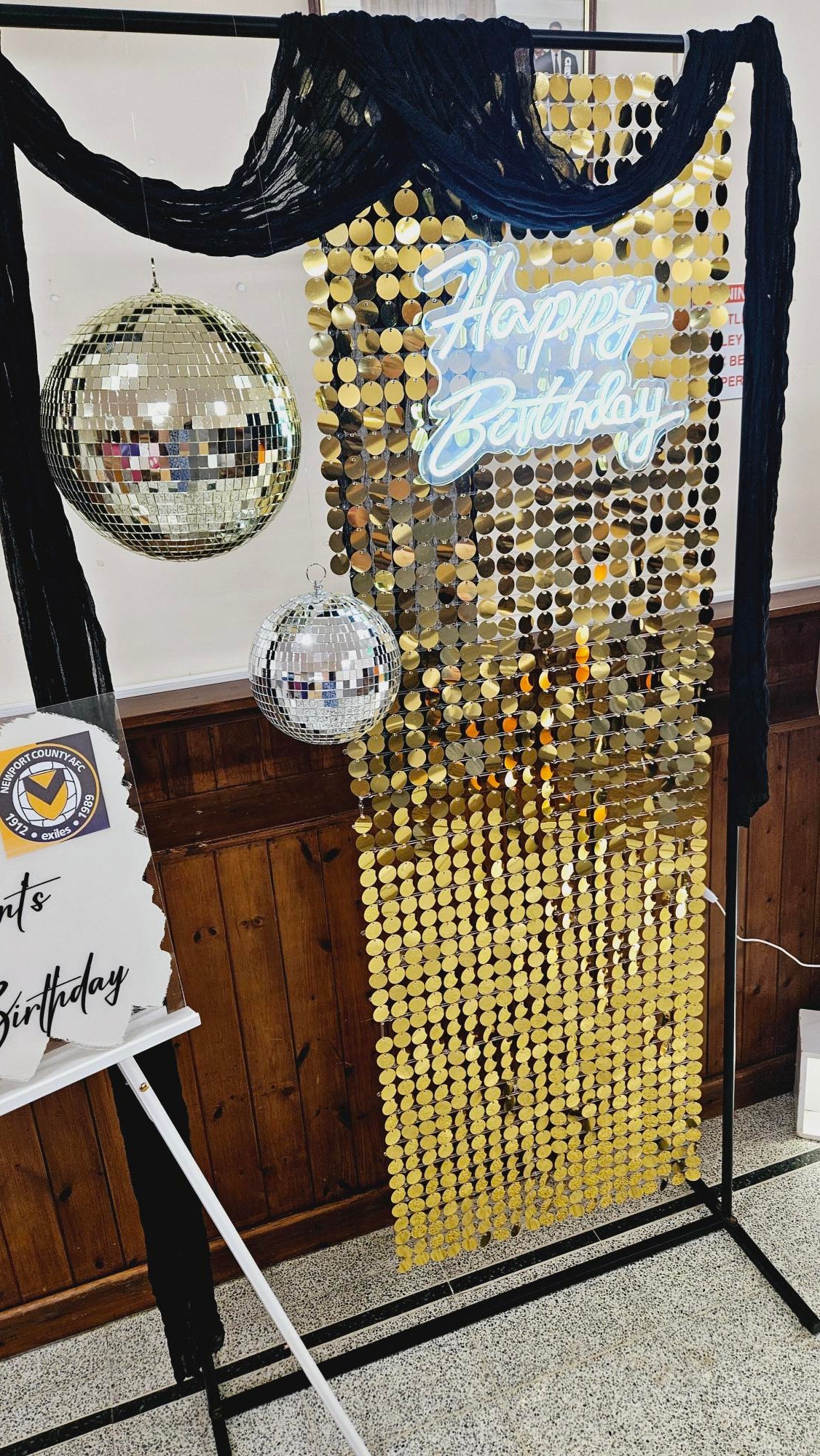 Gold Sequin and Disco Ball Backdrop - One Day Hire